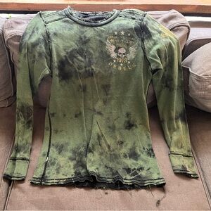 Men’s green and black reversible long sleeve affliction shirt